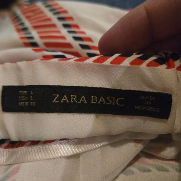 Zara Basic Rope Stripe Pull-On Shorts Large Ivory Red Navy - Picture 3 of 9